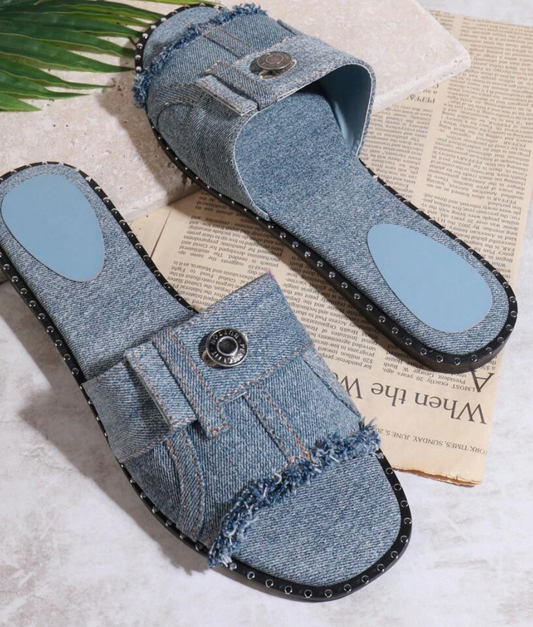 "Button Flap" Denim Slide