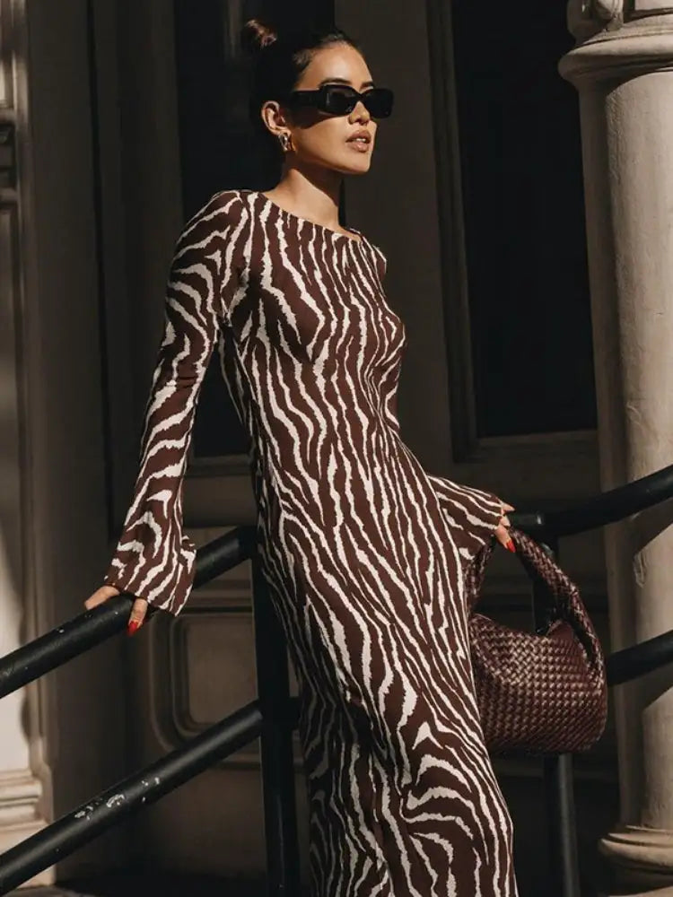 Floral or Zebra Print Long Sleeve Maxi Dress