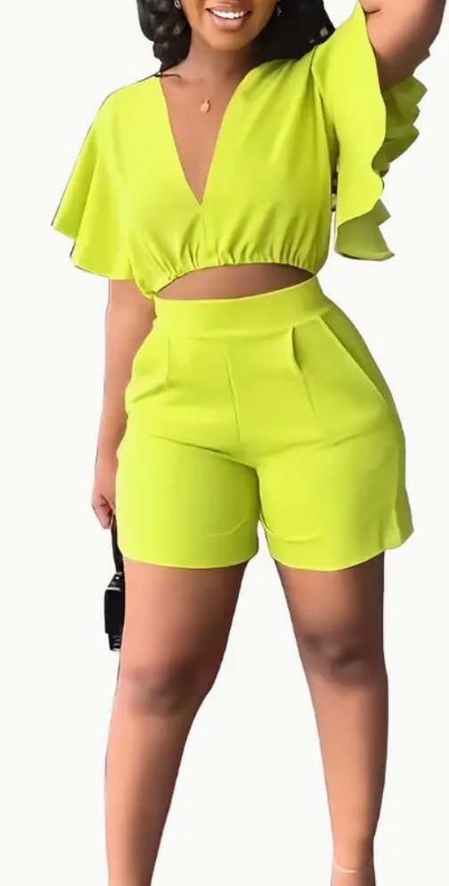 "Flirty " Flutter Sleeve Short Set